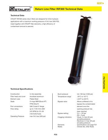 Stauff Hydraulic FiltrationâReturn Line Filter RIF300 Technical Data