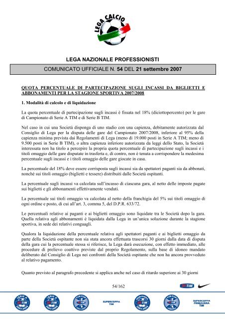LEGA NAZIONALE PROFESSIONISTI ... - Diritto Calcistico