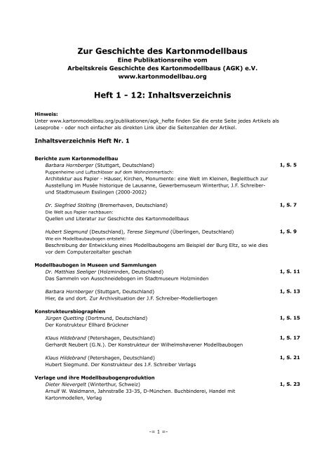 Heft 1 - 12: Inhaltsverzeichnis