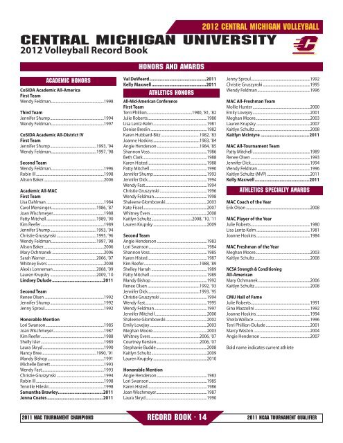 2012 Volleyball Record Book - Central Michigan University Athletics