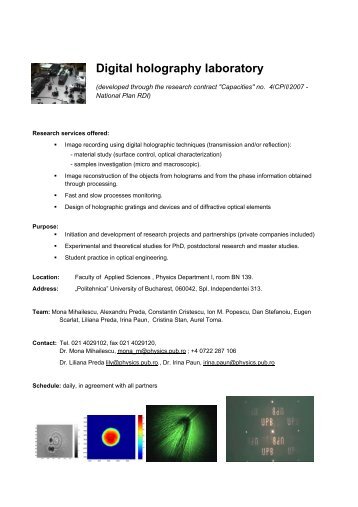 Digital holography laboratory