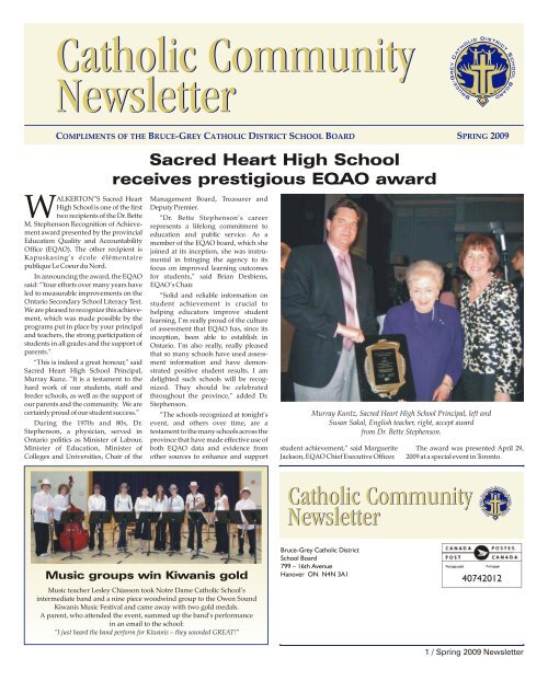 Bruce Grey News Spring 09 - Bruce Grey Catholic District School ...