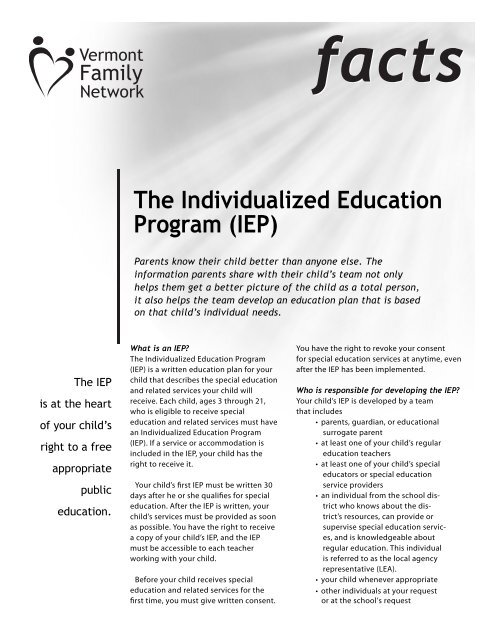 The Individualized Education Program (IEP) - Vermont Family Network