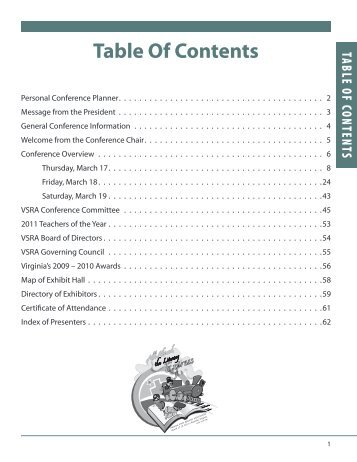 Table Of Contents - Virginia State Reading Association