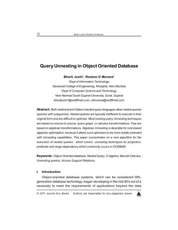 Query Unnesting in Object Oriented Database - Ijoes.org