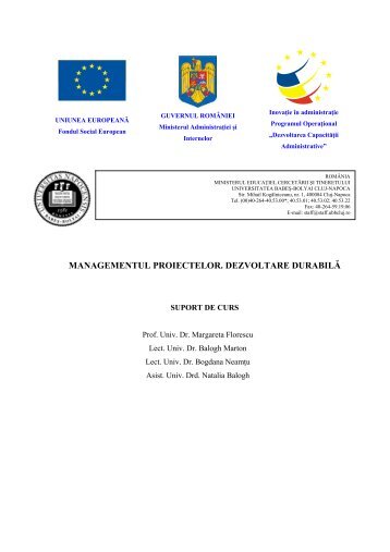 managementul proiectelor. dezvoltare durabilă - Departamentul de ...