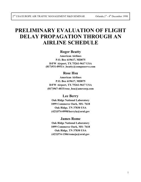 preliminary evaluation of flight delay propagation ... - ATM Seminar