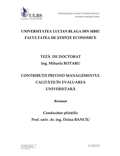 5. actualitatea temei de cercetare - ULBS - Universitatea &quot;Lucian ...