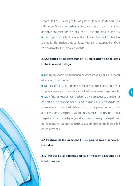 codigo de etica y conducta en los negocios empresas entel