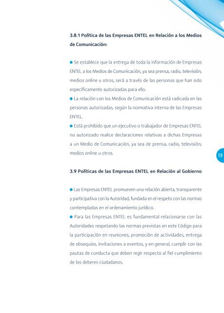 codigo de etica y conducta en los negocios empresas entel