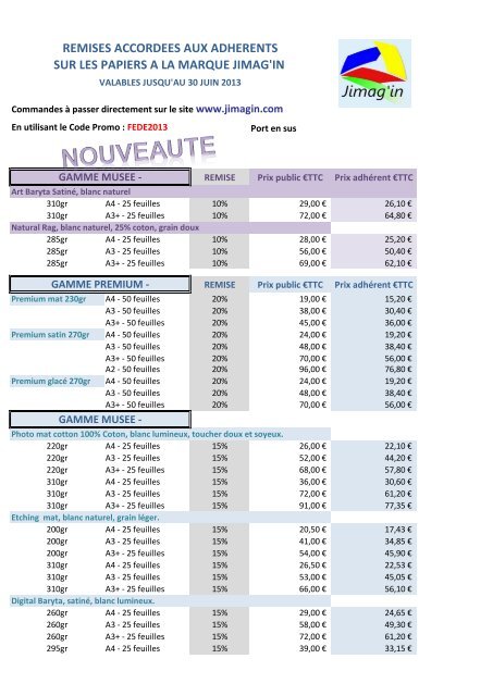 remises accordees aux adherents sur les papiers a la marque jimag'in