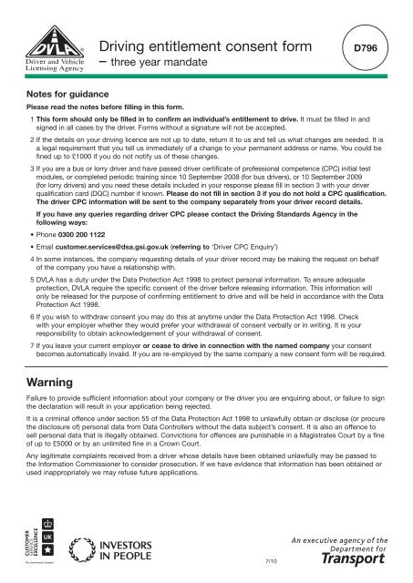 DVLA Mandate form D796