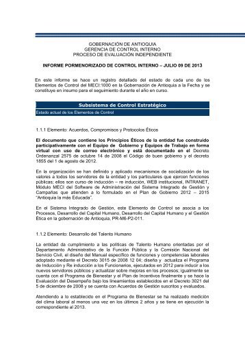 informe pormenorizado de control interno a julio de 2013