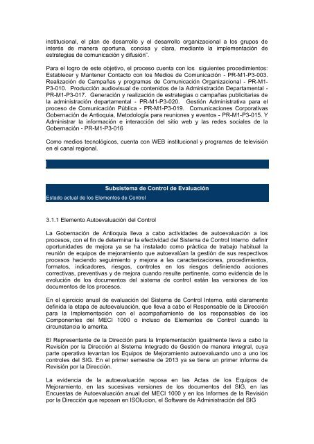 informe pormenorizado de control interno a julio de 2013