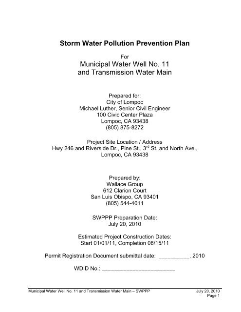 Storm Water Pollution Prevention Plan (SWPPP) - the City of Lompoc!