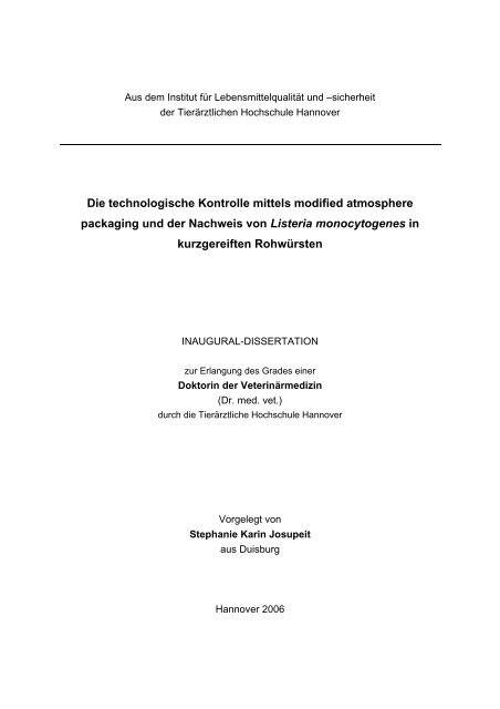 Aus dem Institut für Lebensmittelqualität und sicherheit der