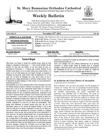 Weekly Bulletin - St. Mary's Romanian Orthodox Cathedral