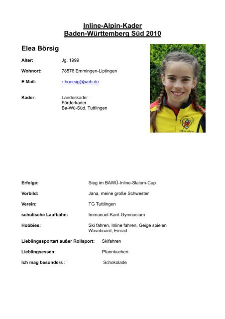 Inline-Alpin-Kader Baden-WÃƒÂ¼rttemberg SÃƒÂ¼d 2010 Elea BÃƒÂ¶rsig