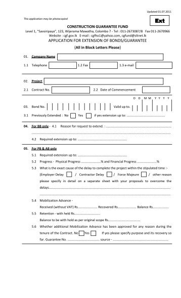 VII) Application for Extension of Bonds/Guarantee - Construction ...