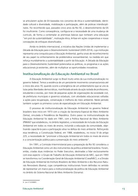 Educação Ambiental: aprendizes de sustentabilidade - Ministério da ...