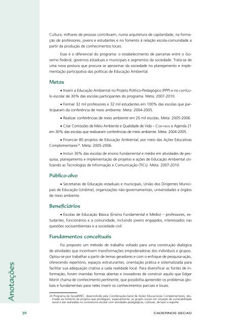 Educação Ambiental: aprendizes de sustentabilidade - Ministério da ...