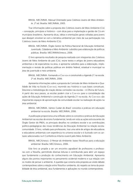 Educação Ambiental: aprendizes de sustentabilidade - Ministério da ...