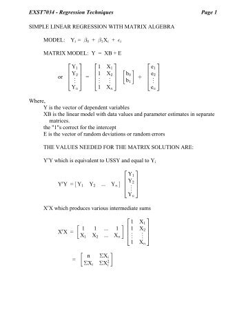 SIMPLE LINEAR REGRESSION WITH MATRIX ALGEBRA