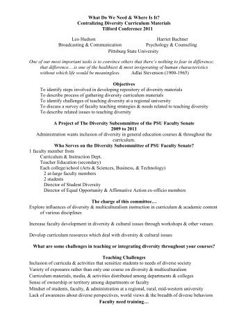 Centralizing Diversity Curriculum Materials Tilford Conference 2011 ...