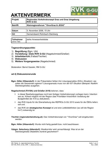 AKTENVERMERK - Regionalmanagement Graz & Graz-Umgebung