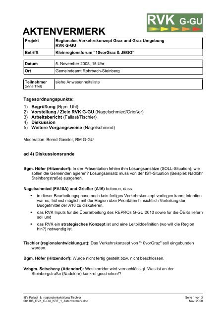 AKTENVERMERK - Regionalmanagement Graz & Graz-Umgebung