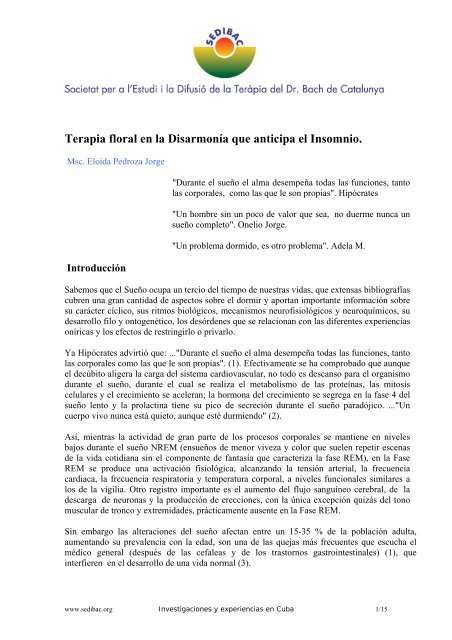 Terapia floral en la DisarmonÃ­a que anticipa el Insomnio - Sedibac