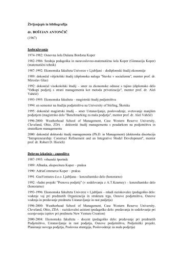 Življenjepis in bibliografija dr. BOŠTJAN ANTONČIČ - Študentski svet