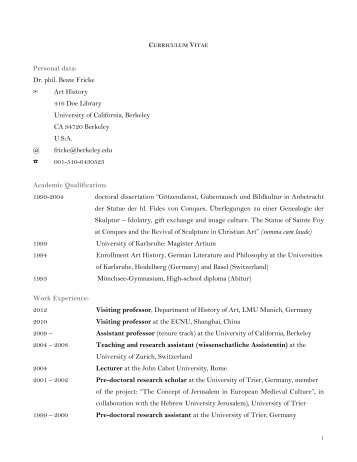 CV Fricke 2012 - UC Berkeley History of Art Department - University ...