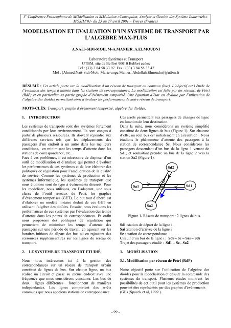 modelisation et evaluation d'un systeme de transport par l'algebre ...