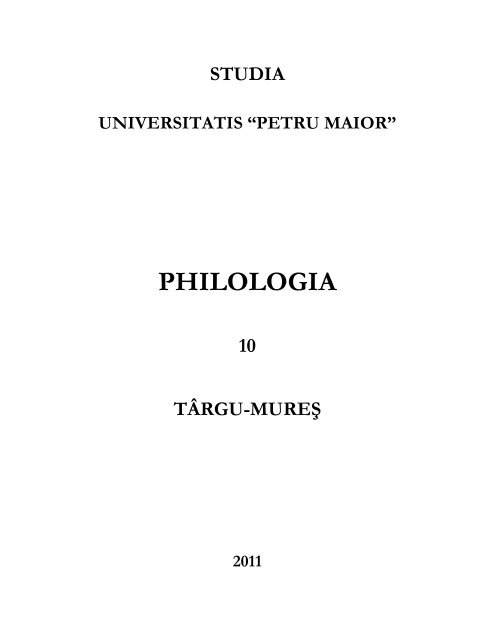 Studia Philologia Universitatis Universitatea Petru Maior