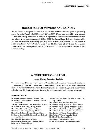 honor roll of members and donors - Oriental Institute - University of ...