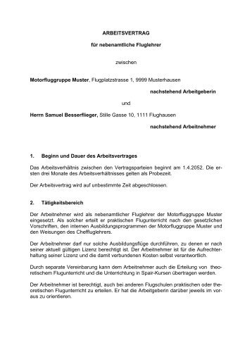 ARBEITSVERTRAG fÃ¼r nebenamtliche Fluglehrer zwischen ...