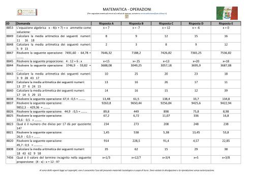 MATEMATICA -‐ OPERAZIONI