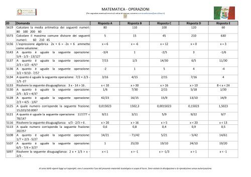 MATEMATICA -‐ OPERAZIONI