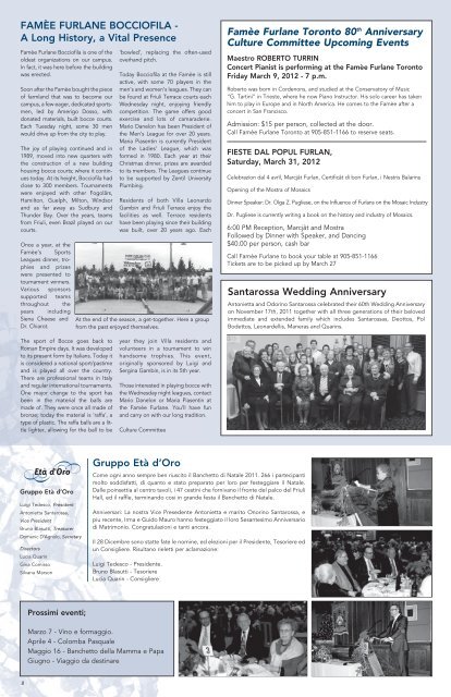 Spring 2012, Volume 11, Issue 1 - the Villa Leonardo Gambin Charity