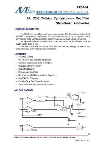 AX3484 3A, 23V, 340kHz Synchronous Rectified Step-Down ...