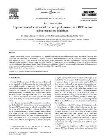 Improvement of a microbial fuel cell performance as a BOD sensor ...