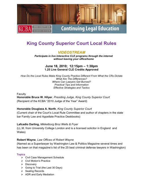 King County Superior Court Local Rules VIDEOSTREAM