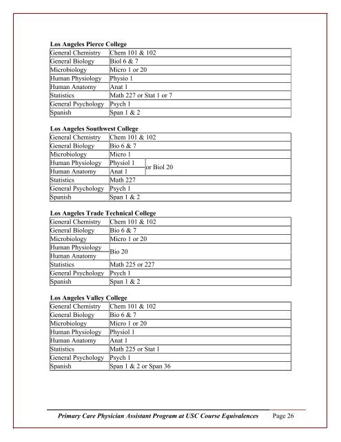 course equivalency listing - University of Southern California