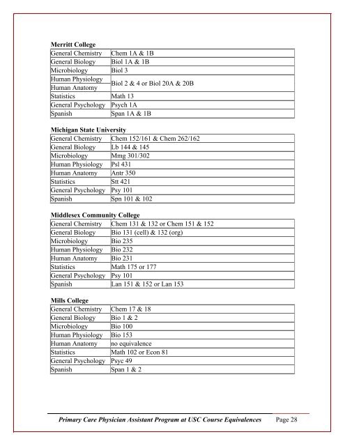 course equivalency listing - University of Southern California