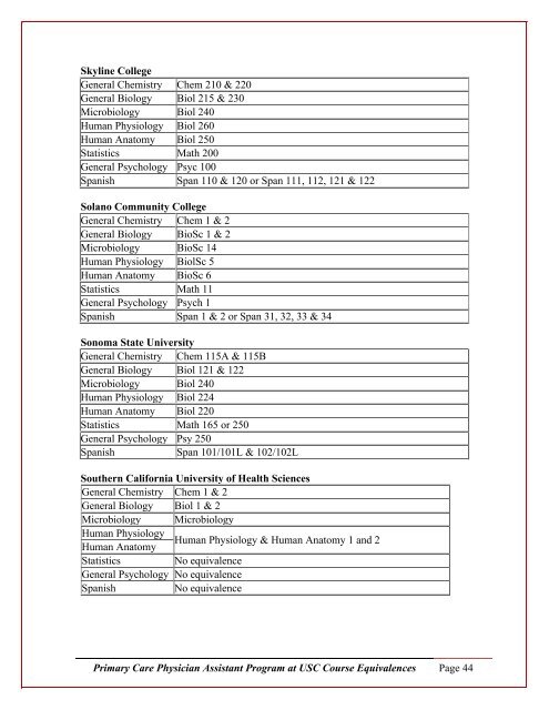 course equivalency listing - University of Southern California