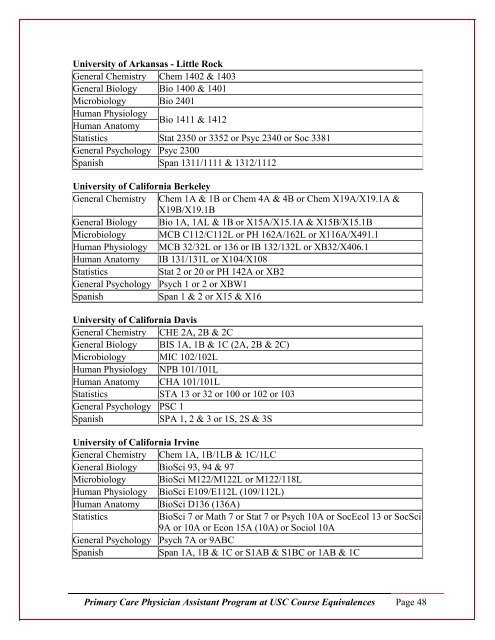 course equivalency listing - University of Southern California