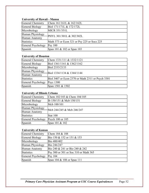 course equivalency listing - University of Southern California