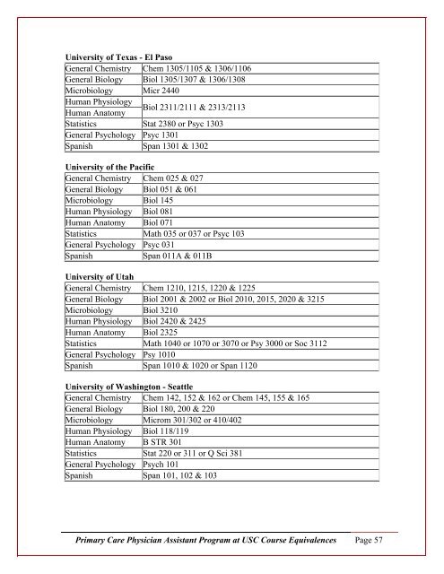 course equivalency listing - University of Southern California