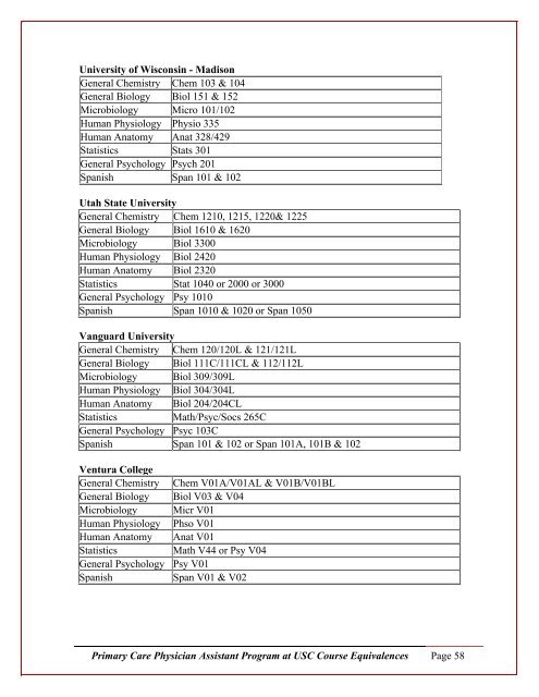 course equivalency listing - University of Southern California